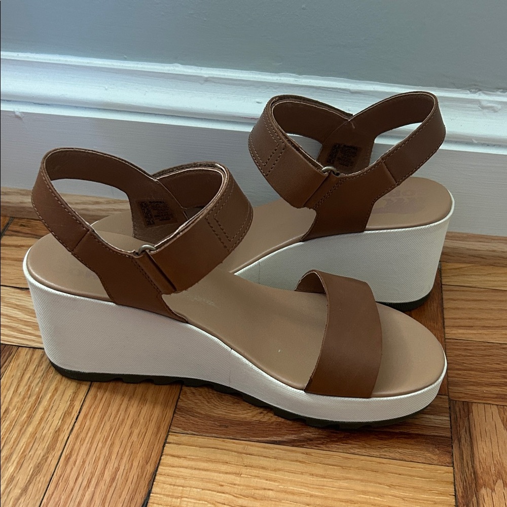 Sorel Brown and Cream Wedge Sandals